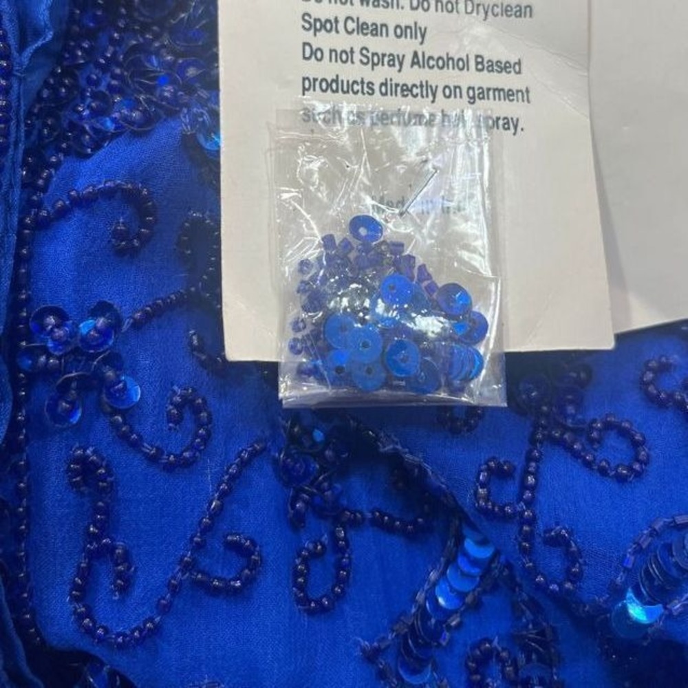 Saks Fifth Avenue Stenay Blue Sequin Beaded Long Sleeve Silk Blouse Medium NWT - Picture 9 of 9